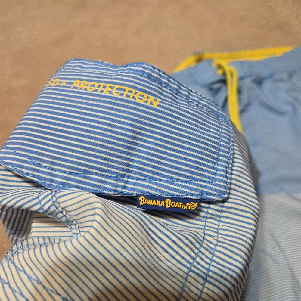 Banana Boat Mens Blue Striped Swim Shorts with‎ Yellow Drawstring Size XXL Beach